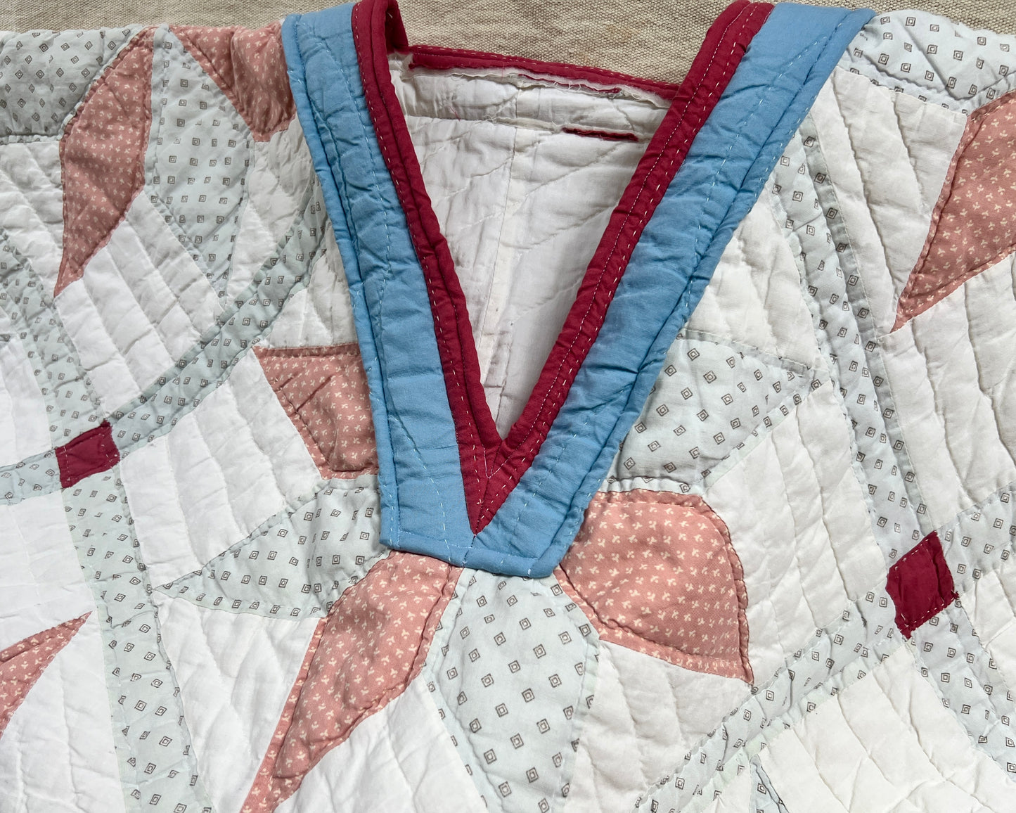 Commissioned Shawl/Poncho/Snuggie - Red/Blue/Cream Pinwheel Quilt