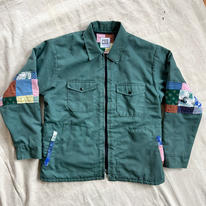 Commissioned Work Jacket - Green with Quilt Squares