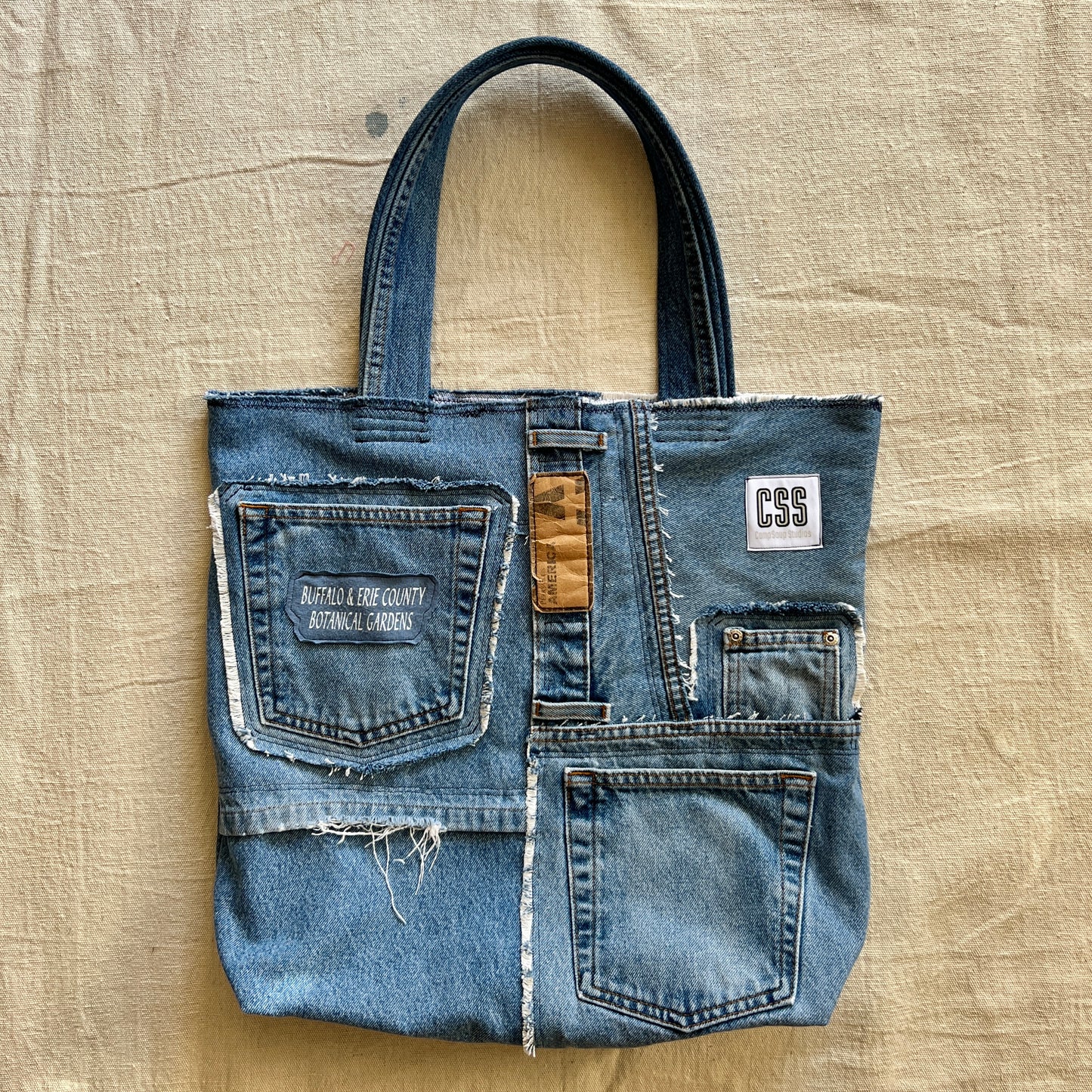 Commissioned Tote Bag - Reworked Denim and Koi Fish graphic