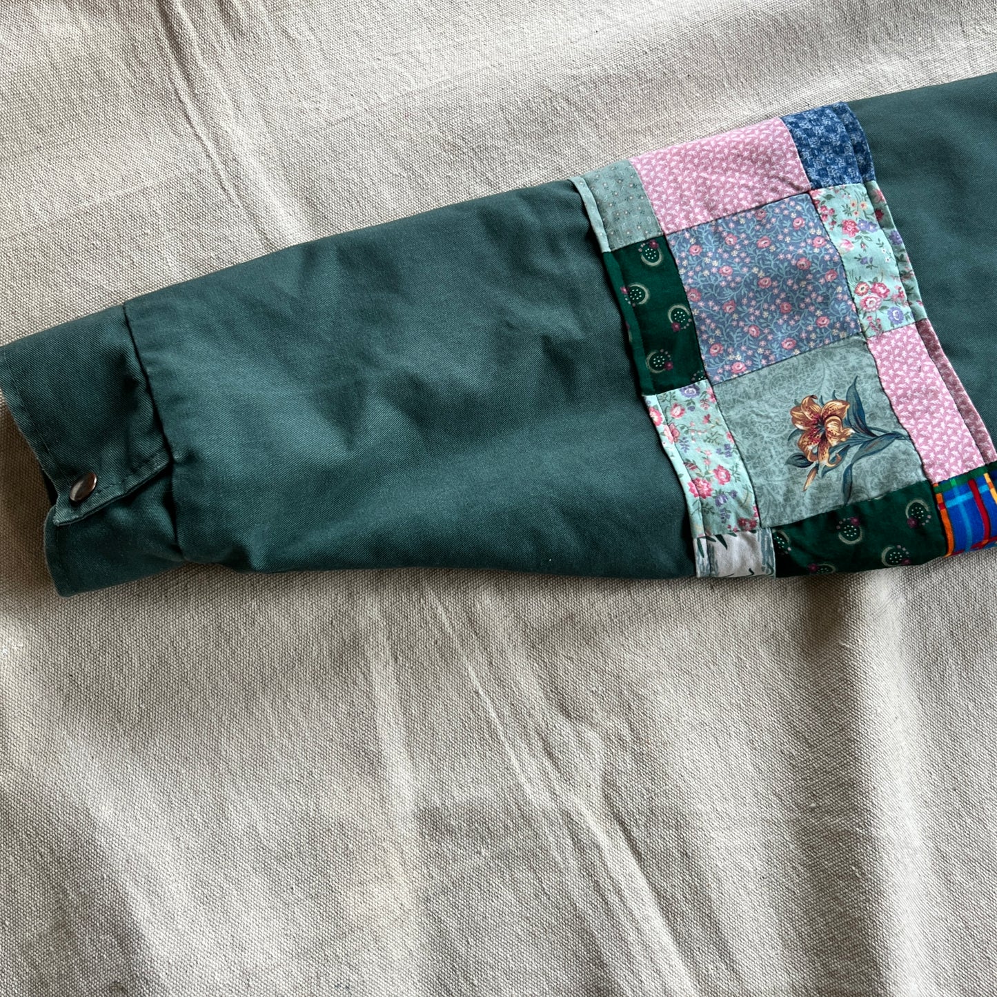 Commissioned Work Jacket - Green with Quilt Squares