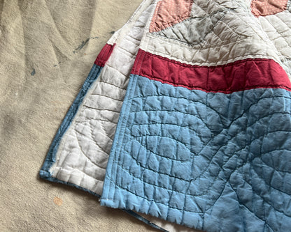 Commissioned Shawl/Poncho/Snuggie - Red/Blue/Cream Pinwheel Quilt